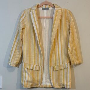 Butter Yellow and White Stripe Blazer 100% Cotton Quarter Sleeve, Sunny Colorful